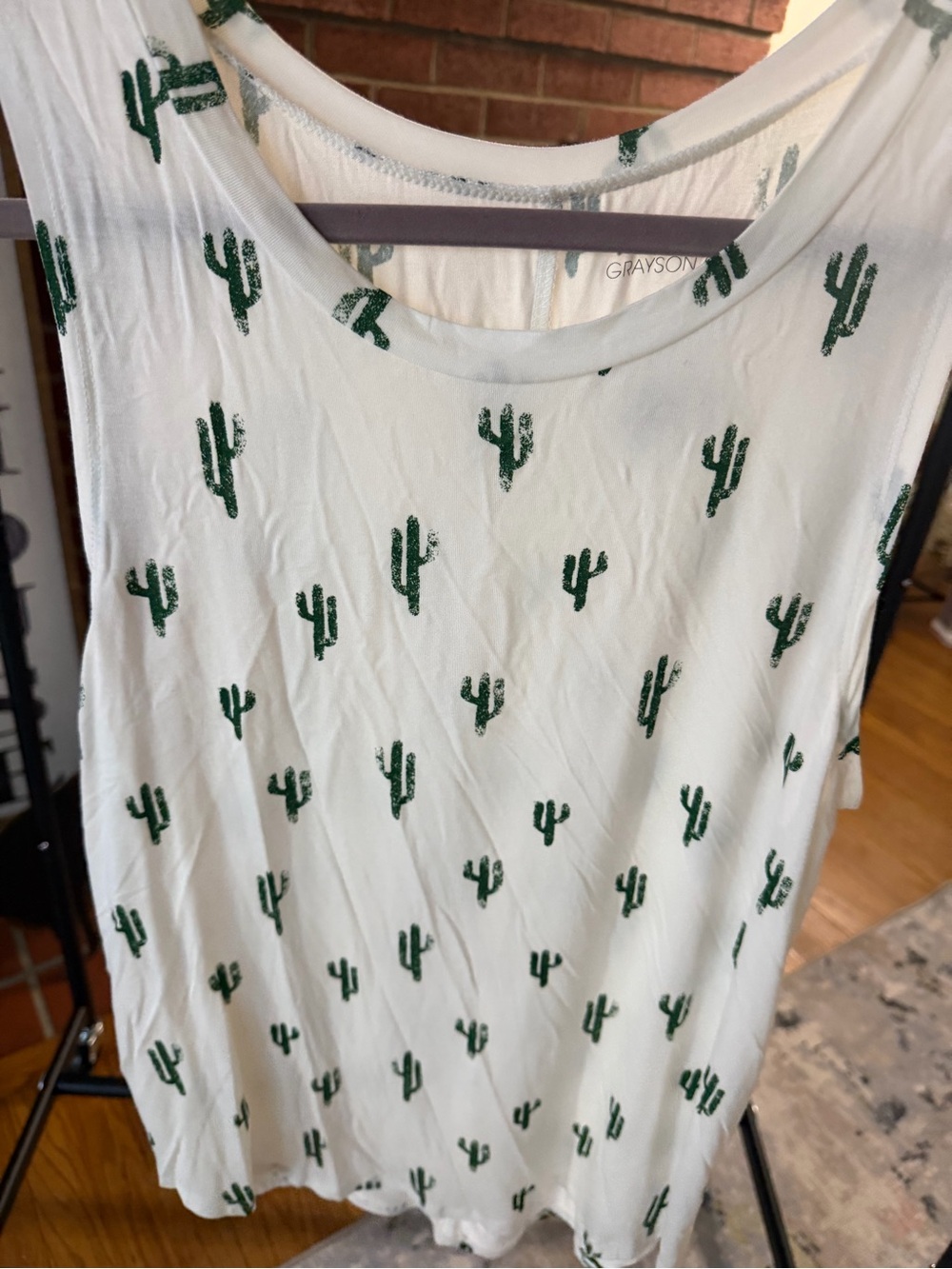 Grayson Threads White Tank with Green Cactus Print